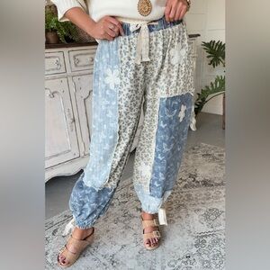 POL multicolor butterfly tapestry patchwork floral jeans barrel jogger pants